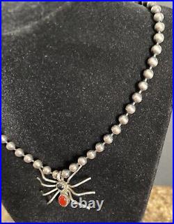 Vintage Native American Sterling Silver Spider Pendant With Necklace 50.9g