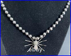 Vintage Native American Sterling Silver Spider Pendant With Necklace 50.9g