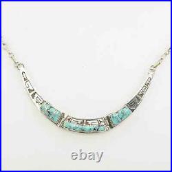 Vintage Native American Sterling Silver Turquoise Inlay Overlay Necklace