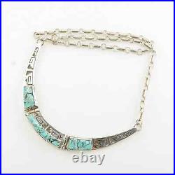 Vintage Native American Sterling Silver Turquoise Inlay Overlay Necklace