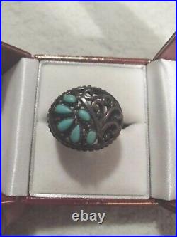 Vintage Native American Sterling Silver Turquoise Ring Sz 5.5