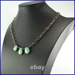 Vintage Native American Sterling Silver Turquoise Three Stone Necklace