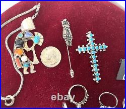 Vintage Native American Sterling Silver and Turquoise Jewelry Lot