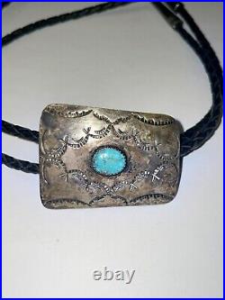 Vintage Native American W. D. Solid 925 Sterling Silver Turquoise Leather Belt