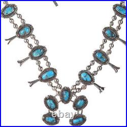 Vintage Native American silver and turquoise squash blossom necklace