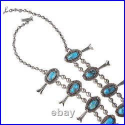 Vintage Native American silver and turquoise squash blossom necklace