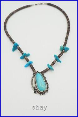 Vintage Navajo Native American Heishi Turquoise sterling silver pendant necklace