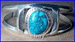 Vintage Navajo Native American Sterling Silver Bisbee Turquoise Cuff Bracelet