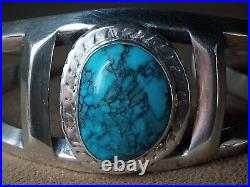 Vintage Navajo Native American Sterling Silver Bisbee Turquoise Cuff Bracelet