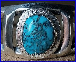 Vintage Navajo Native American Sterling Silver Bisbee Turquoise Cuff Bracelet