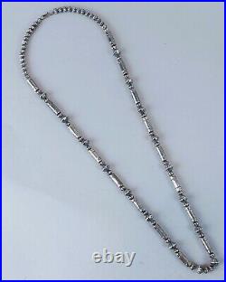 Vintage Navajo Silver Barrel Bead Native American Bench Bead Necklace