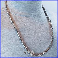 Vintage Navajo Silver Barrel Bead Native American Bench Bead Necklace