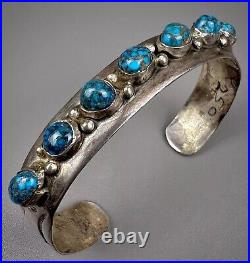 Vintage OLD Navajo Domed Spiderweb Turquoise Sterling Silver Cuff Bracelet