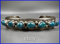 Vintage OLD Navajo Domed Spiderweb Turquoise Sterling Silver Cuff Bracelet