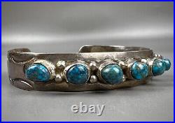 Vintage OLD Navajo Domed Spiderweb Turquoise Sterling Silver Cuff Bracelet