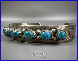 Vintage OLD Navajo Domed Spiderweb Turquoise Sterling Silver Cuff Bracelet