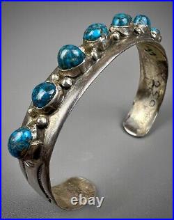 Vintage OLD Navajo Domed Spiderweb Turquoise Sterling Silver Cuff Bracelet