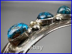 Vintage OLD Navajo Domed Spiderweb Turquoise Sterling Silver Cuff Bracelet