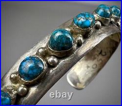 Vintage OLD Navajo Domed Spiderweb Turquoise Sterling Silver Cuff Bracelet