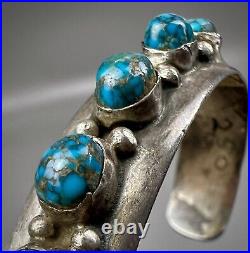 Vintage OLD Navajo Domed Spiderweb Turquoise Sterling Silver Cuff Bracelet