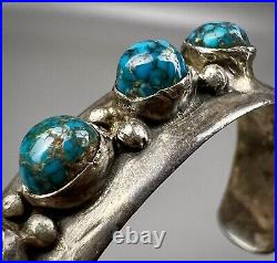 Vintage OLD Navajo Domed Spiderweb Turquoise Sterling Silver Cuff Bracelet