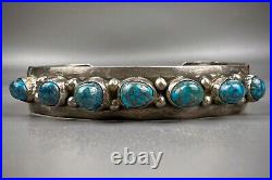 Vintage OLD Navajo Domed Spiderweb Turquoise Sterling Silver Cuff Bracelet