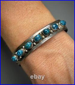 Vintage OLD Navajo Domed Spiderweb Turquoise Sterling Silver Cuff Bracelet