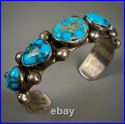 Vintage OLD Navajo Sterling Silver Gem Grade Turquoise Cuff Bracelet AWESOME