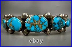 Vintage OLD Navajo Sterling Silver Gem Grade Turquoise Cuff Bracelet AWESOME