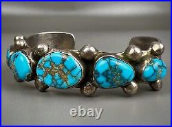 Vintage OLD Navajo Sterling Silver Gem Grade Turquoise Cuff Bracelet AWESOME