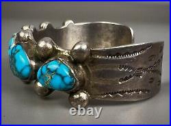 Vintage OLD Navajo Sterling Silver Gem Grade Turquoise Cuff Bracelet AWESOME