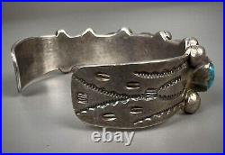 Vintage OLD Navajo Sterling Silver Gem Grade Turquoise Cuff Bracelet AWESOME