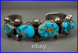 Vintage OLD Navajo Sterling Silver Gem Grade Turquoise Cuff Bracelet AWESOME