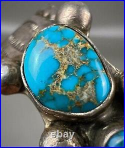 Vintage OLD Navajo Sterling Silver Gem Grade Turquoise Cuff Bracelet AWESOME