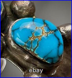 Vintage OLD Navajo Sterling Silver Gem Grade Turquoise Cuff Bracelet AWESOME