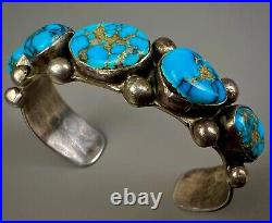 Vintage OLD Navajo Sterling Silver Gem Grade Turquoise Cuff Bracelet AWESOME