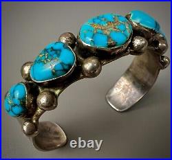 Vintage OLD Navajo Sterling Silver Gem Grade Turquoise Cuff Bracelet AWESOME