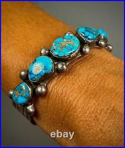 Vintage OLD Navajo Sterling Silver Gem Grade Turquoise Cuff Bracelet AWESOME