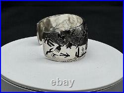 Vintage Rick Manuel Native American Sterling Silver Cuff Bracelet, 73.9 grams