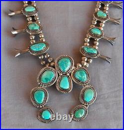 Vintage Silver Turquoise Native American Squash Blossom Necklace