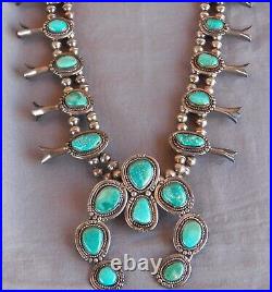 Vintage Silver Turquoise Native American Squash Blossom Necklace