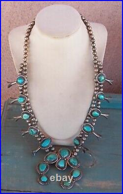 Vintage Silver Turquoise Native American Squash Blossom Necklace