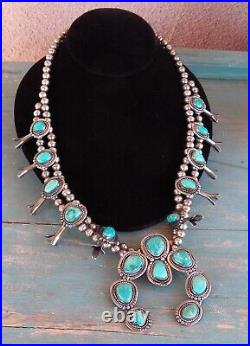 Vintage Silver Turquoise Native American Squash Blossom Necklace