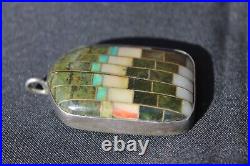 Vintage Southwestern Jewelry Pendant Native American Silver Turquoise Onyx