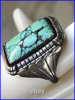 Vintage Sterling Silver Southwest Native American Turquoise Ring 14g Size 9 1/2