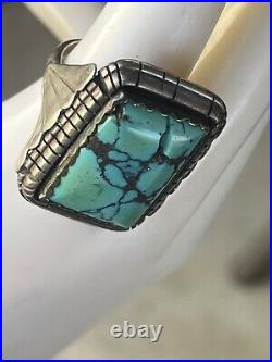 Vintage Sterling Silver Southwest Native American Turquoise Ring 14g Size 9 1/2