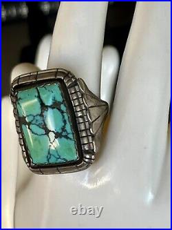 Vintage Sterling Silver Southwest Native American Turquoise Ring 14g Size 9 1/2