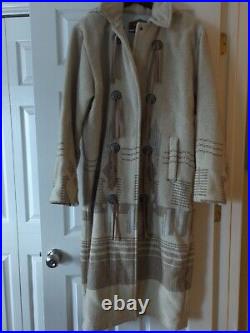 Vintage Woolrich Native American Style Silver Buckle Fringe Coat Medium Jewelry