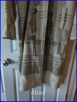 Vintage Woolrich Native American Style Silver Buckle Fringe Coat Medium Jewelry