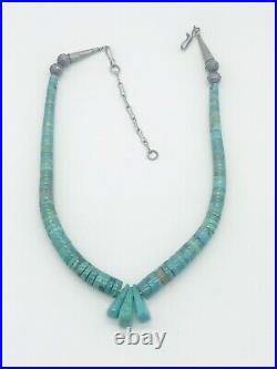 Vtg Native American Indian Fred Harvey Era Turquoise & Silver Tassel Necklace